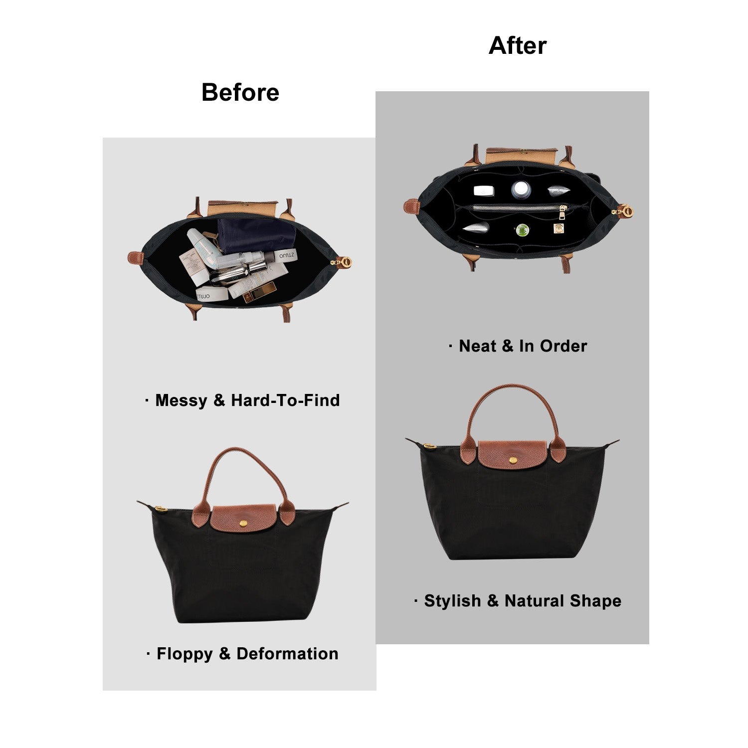 Longchamp Le Pliage -laukun järjestäjäinsertti – Sopii top handle S/M- ja olkalaukku S/L-kokoihin product image 16