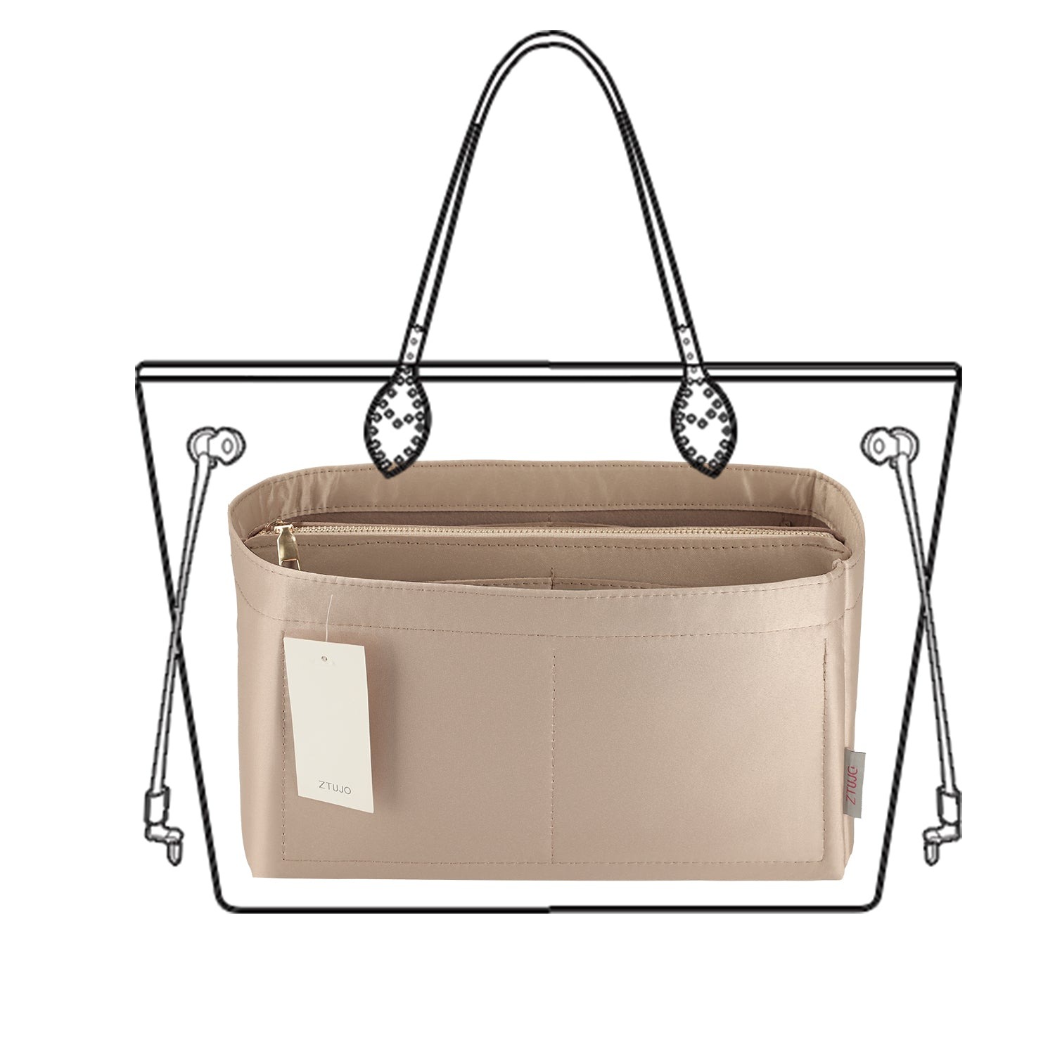 Hedvábná vložka do kabelky pro Speedy, Neverfull, ONTHEGO a další – 8 kapes, 7 velikostí