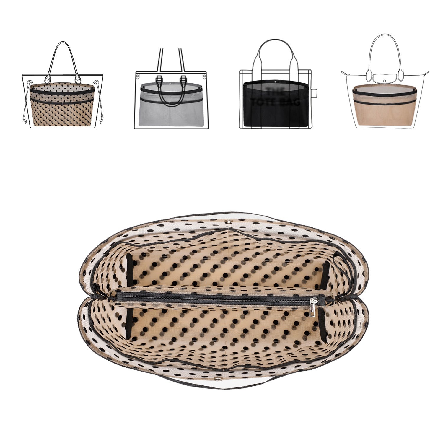 Wkładka Organizująca do Torebek – Organizer w Formie Siatki z Zamkiem Błyskawicznym, Pasuje do Speedy, Neverfull PM/MM, Le Pliage – Średnia, Duża, Bardzo Duża product image 24