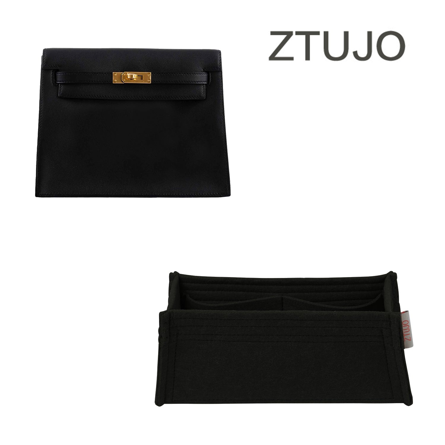 INNERBAG กระเป๋าใส่ของในกระเป๋า สำหรับ Hermes Danse / Pochette / Kelly Mini II – 4 ช่อง สีน้ำตาลอ่อน ดำ สั่งทำพิเศษ product image 6