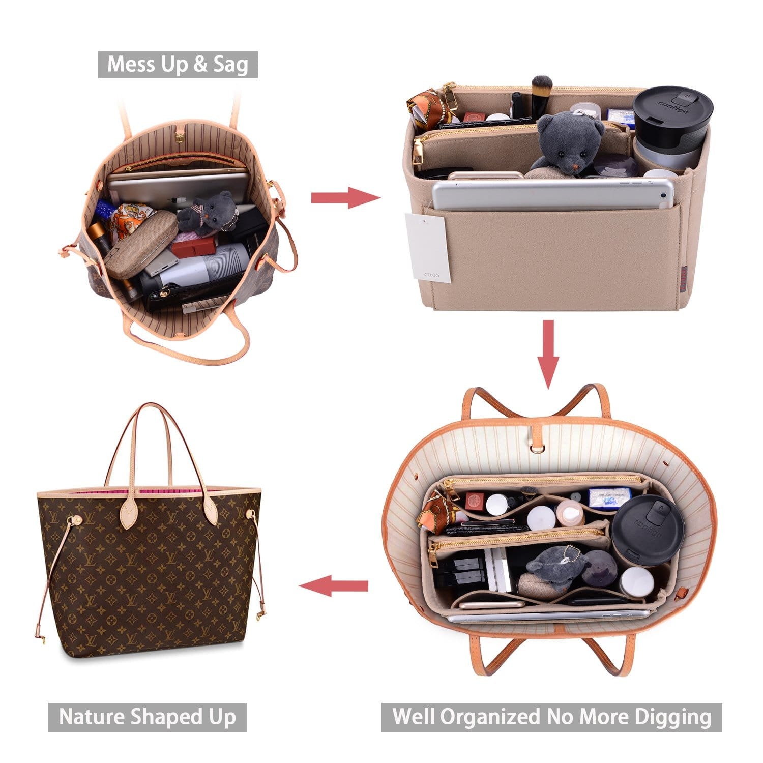 Vložka a organizér do kabelky pro LV Speedy, Neverfull, Graceful, Tote – plstěný tvarovač kabelky product image 41