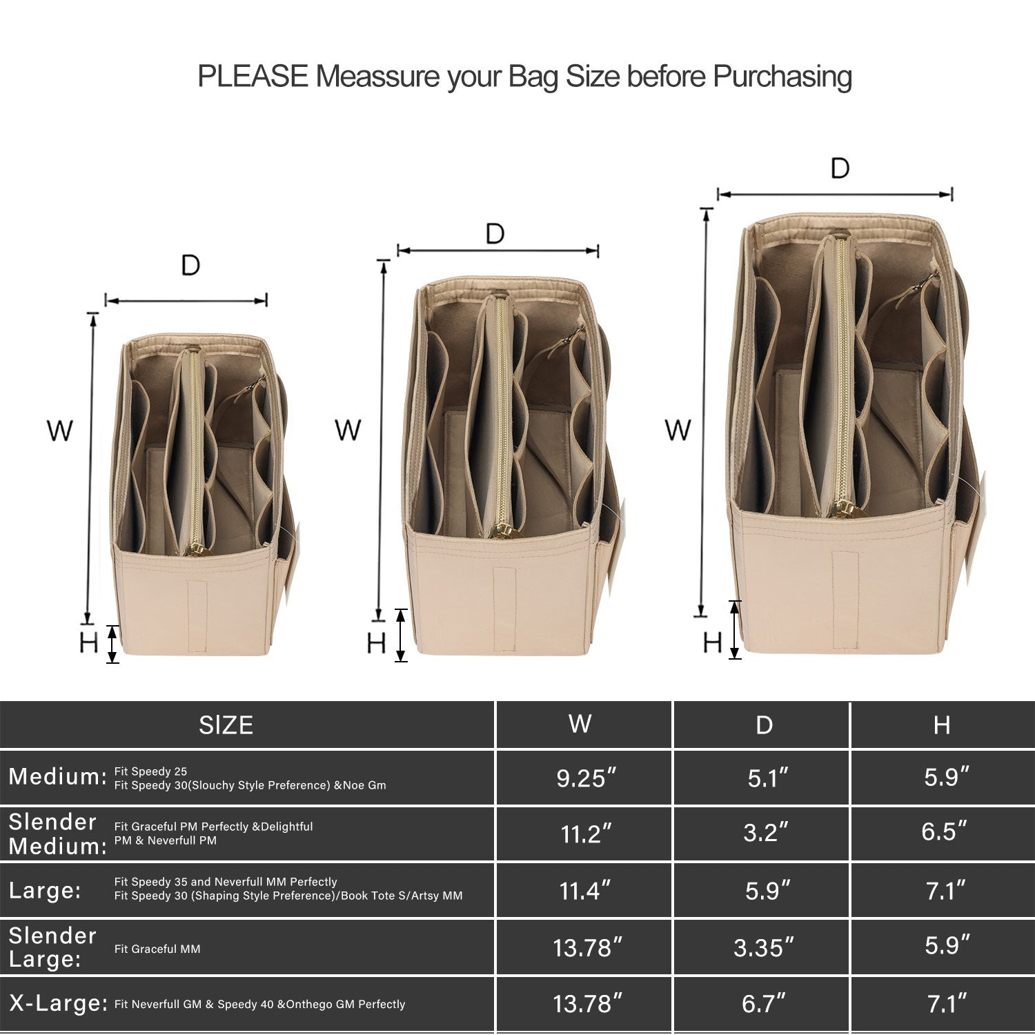 Organizador para Bolsa LV Speedy Neverfull Tote – 6 Tamanhos, Insert de Feltro para Bolsa com Zíper product image 113