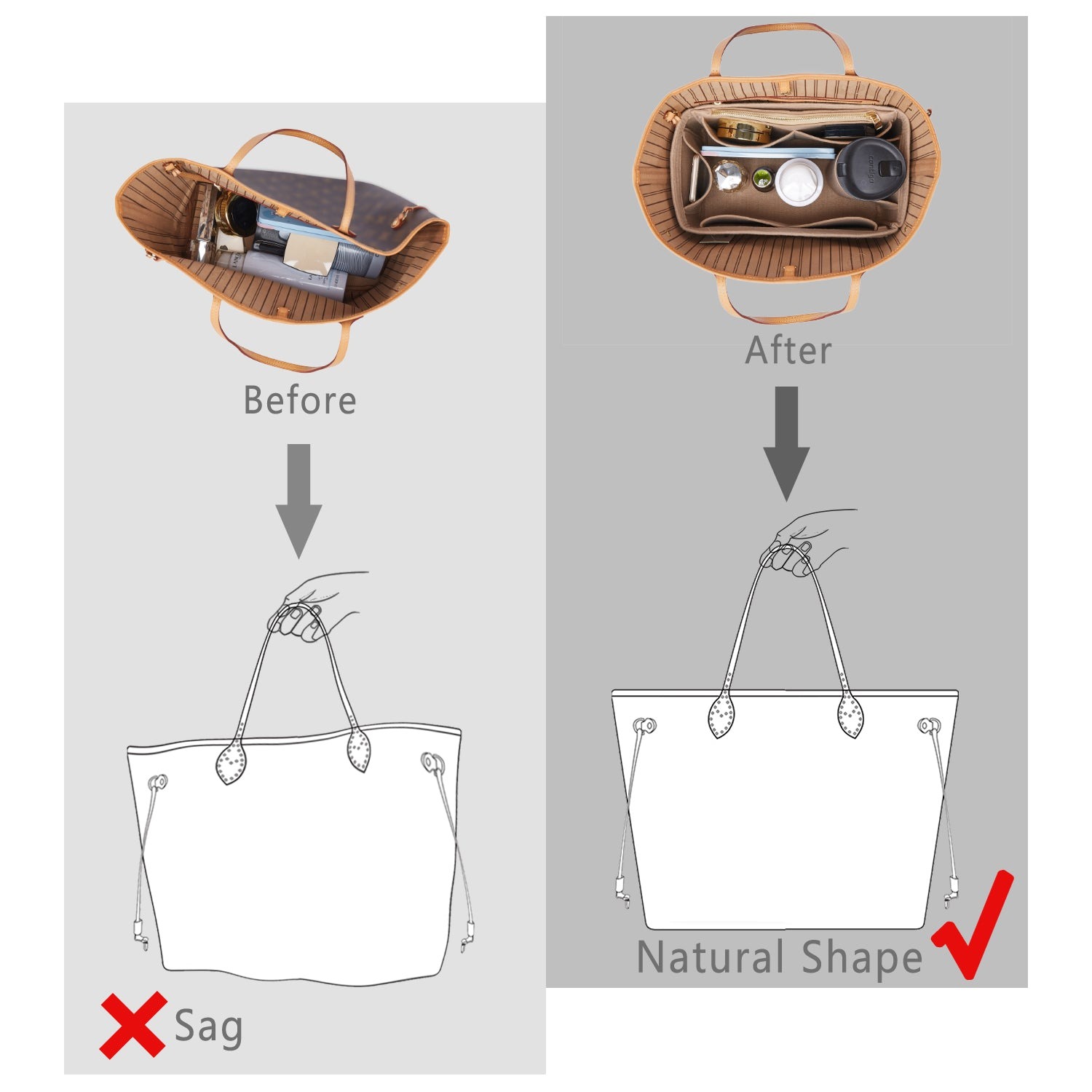 Organizador de bolso de fieltro para interiores con portabotellas – Delgado Medio, Grande, Extra Grande product image 7