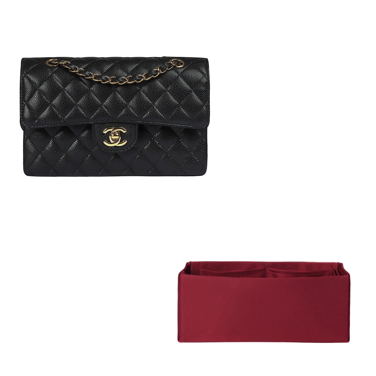 Organizer per borsa in seta e raso per Chanel CF Mini Square 17cm / Mini / Small / Medium / Jumbo / Maxi