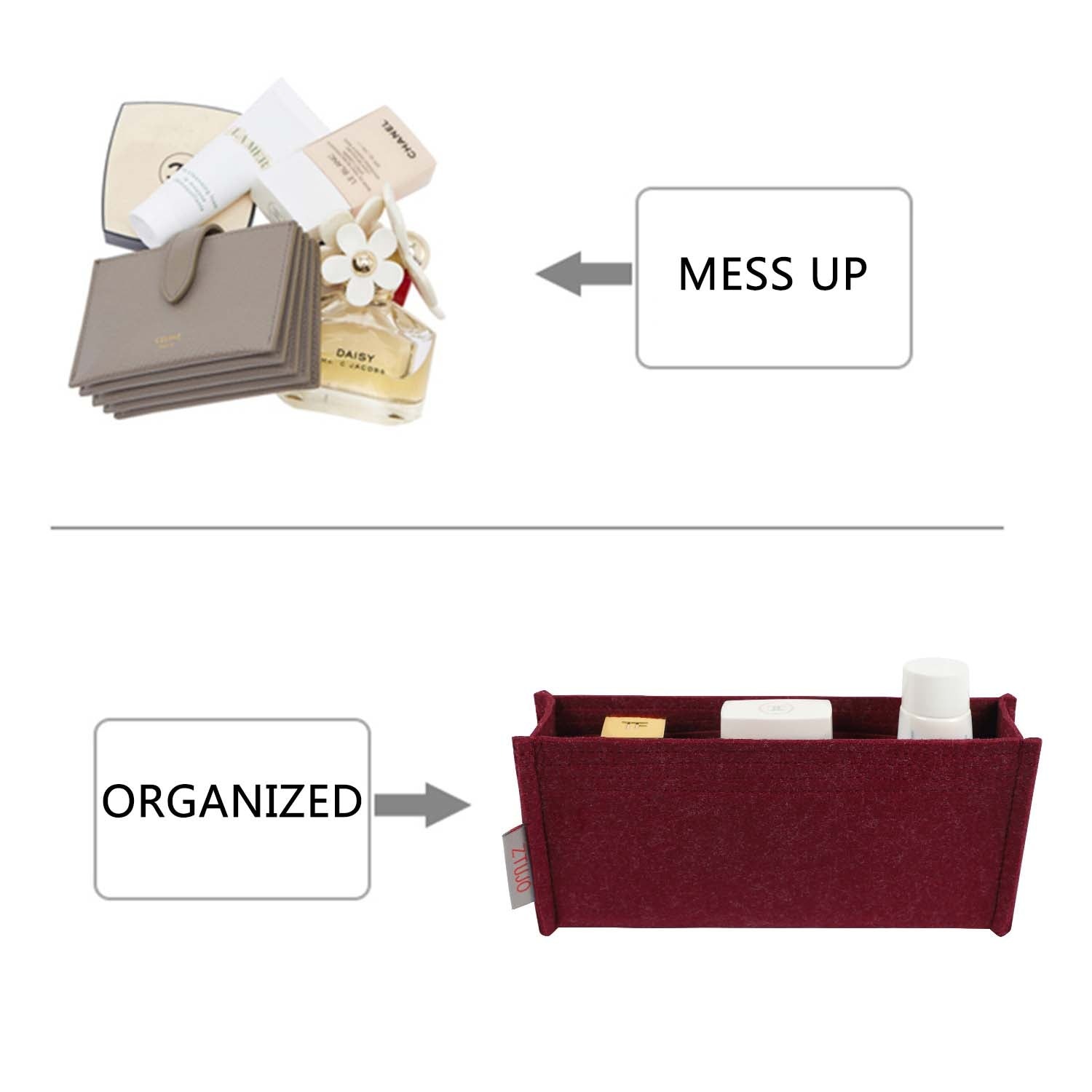 Premium veskeorganisator for Chanel Classic Wallet On Chain WOC – B burgunder eller tilpasset product image 5