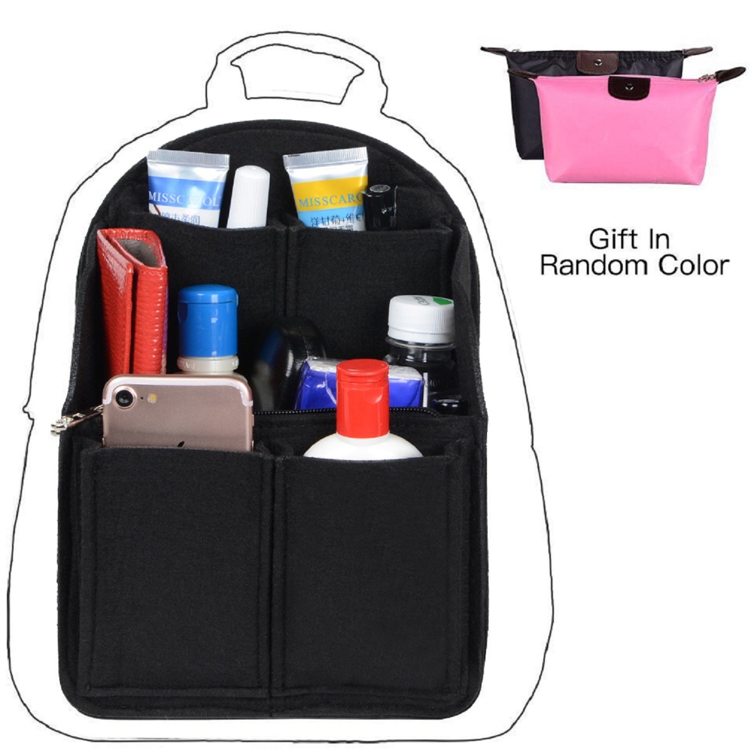 Organizador de bolso de fieltro para mochilas: compatible con bolsos redondos y cuadrados, en beige/gris/marrón/negro. product image 42