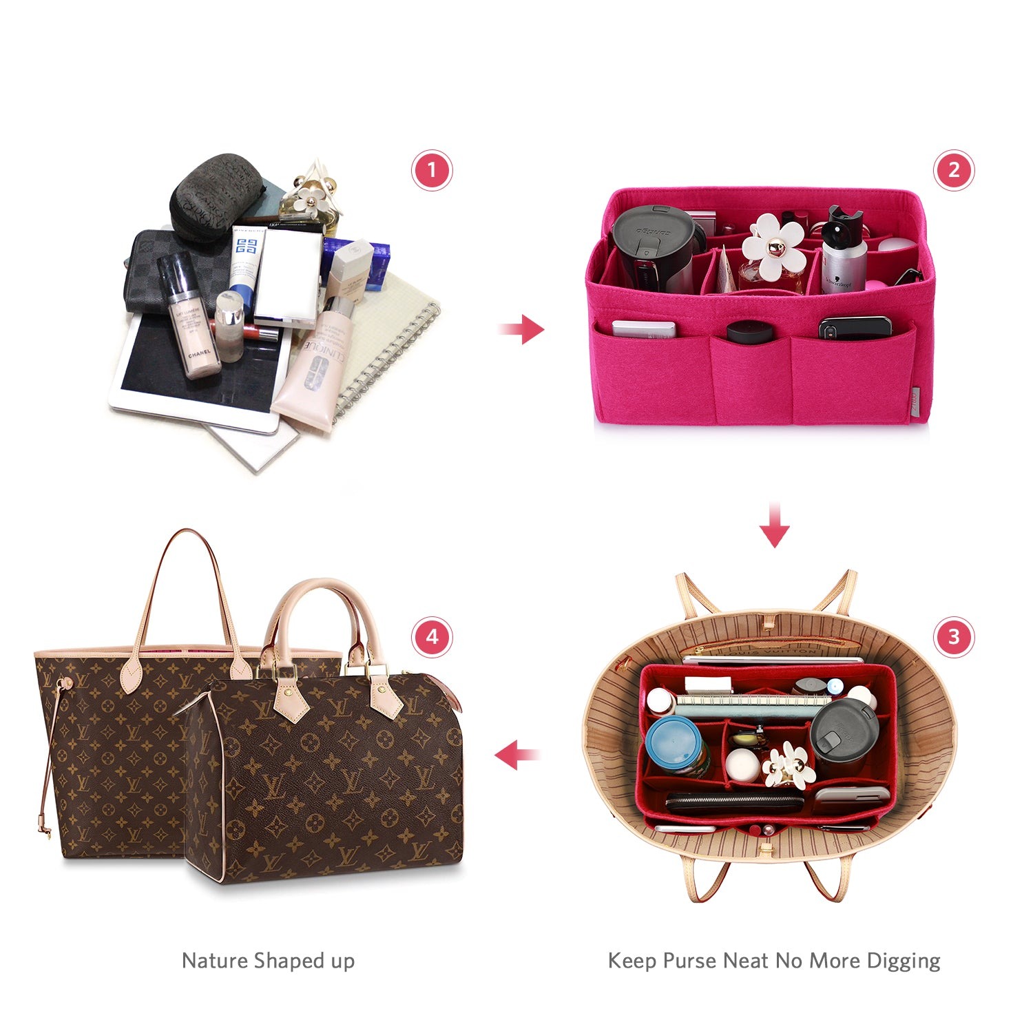 Bélésbetét kézitáska-szervező – LV Speedy 25 / 30 / 35 / 40, Neverfull MM / GM méretekhez illik product image 87