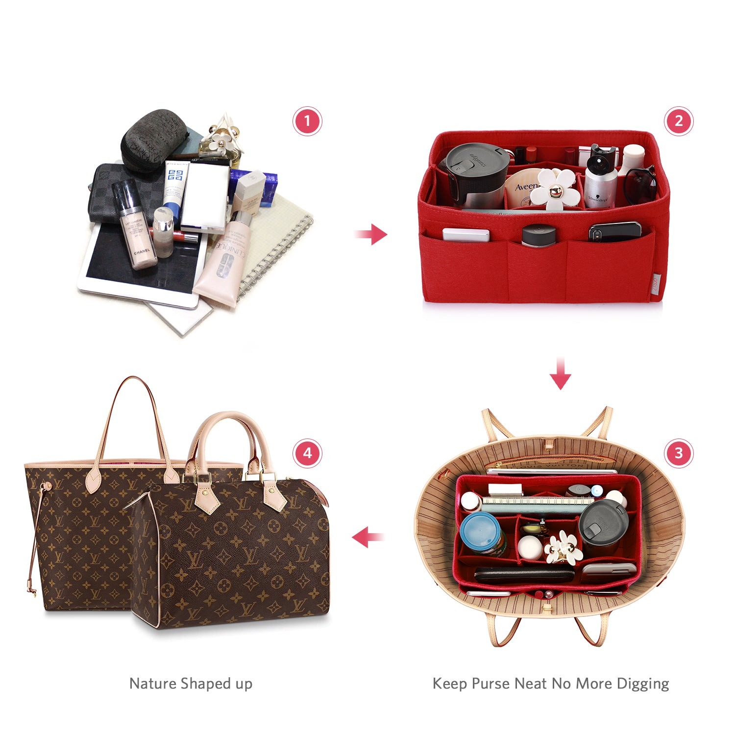Bélésbetét kézitáska-szervező – LV Speedy 25 / 30 / 35 / 40, Neverfull MM / GM méretekhez illik product image 15