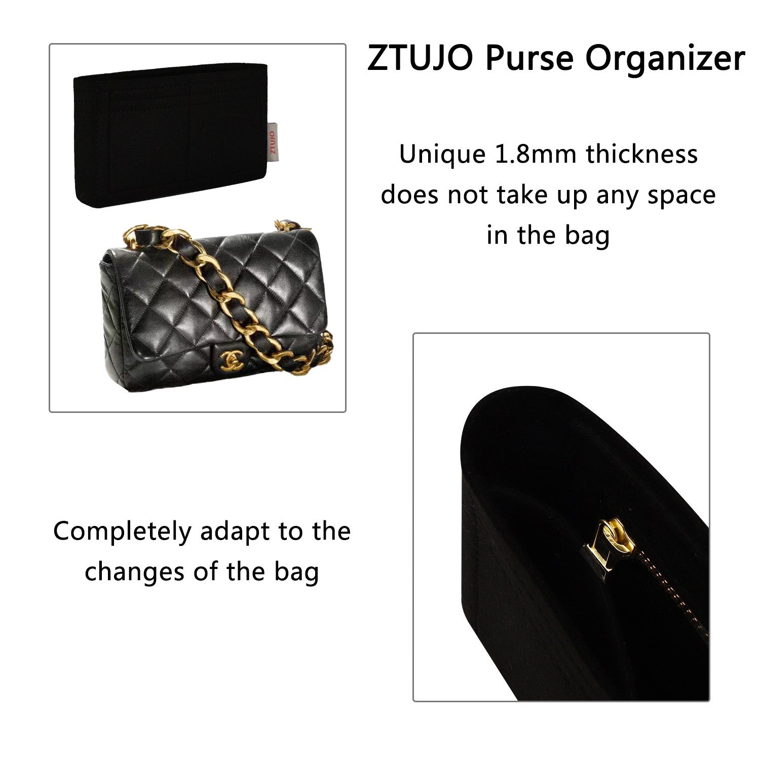 Organizador de Bolsa para Chanel 23P Mini / Pequena / Média – Insert Premium em Feltro com Fecho YKK product image 6