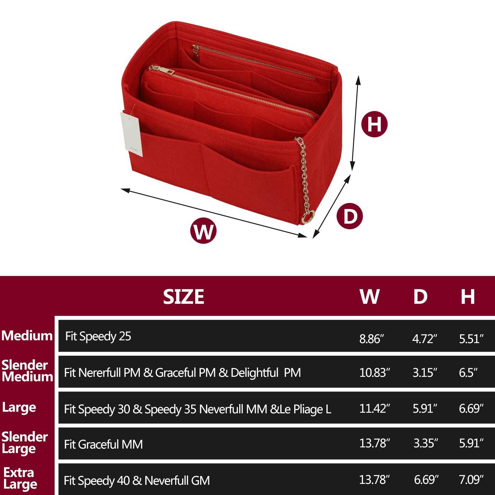 Organizér do kabelky z plsti s bočním zipem, odnímatelná střední kapsa pro LV Speedy Neverfull tote, 5 velikostí product image 24