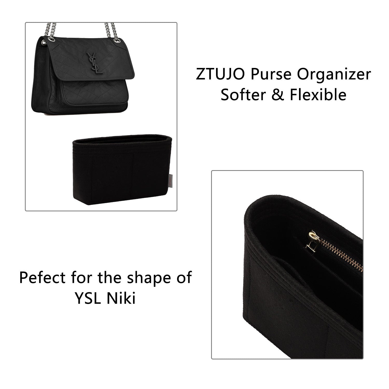 Veskeorganisator for YSL Niki Baby / Medium / Large – Premium filtinnlegg med YKK-glidelåser product image 6
