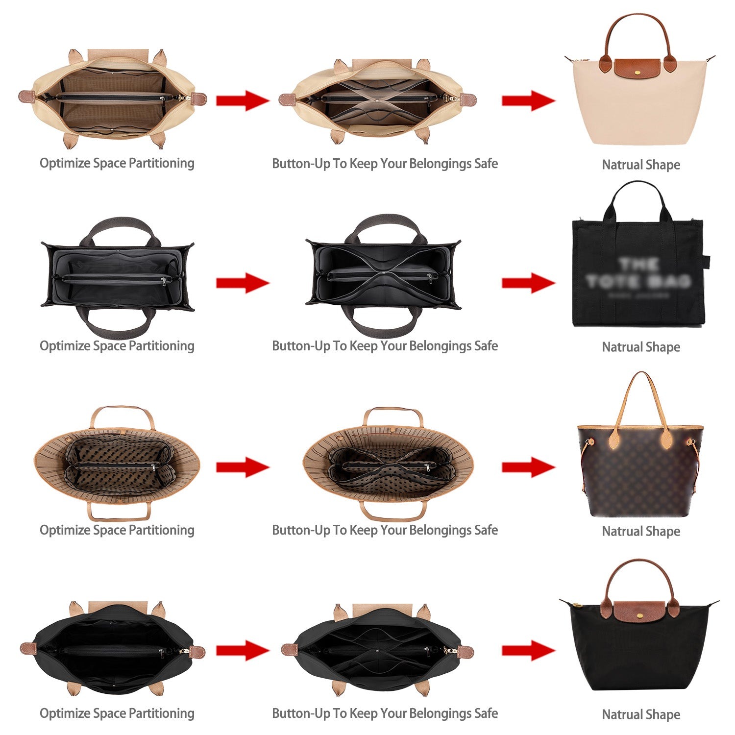 Wkładka Organizująca do Torebek – Organizer w Formie Siatki z Zamkiem Błyskawicznym, Pasuje do Speedy, Neverfull PM/MM, Le Pliage – Średnia, Duża, Bardzo Duża product image 8