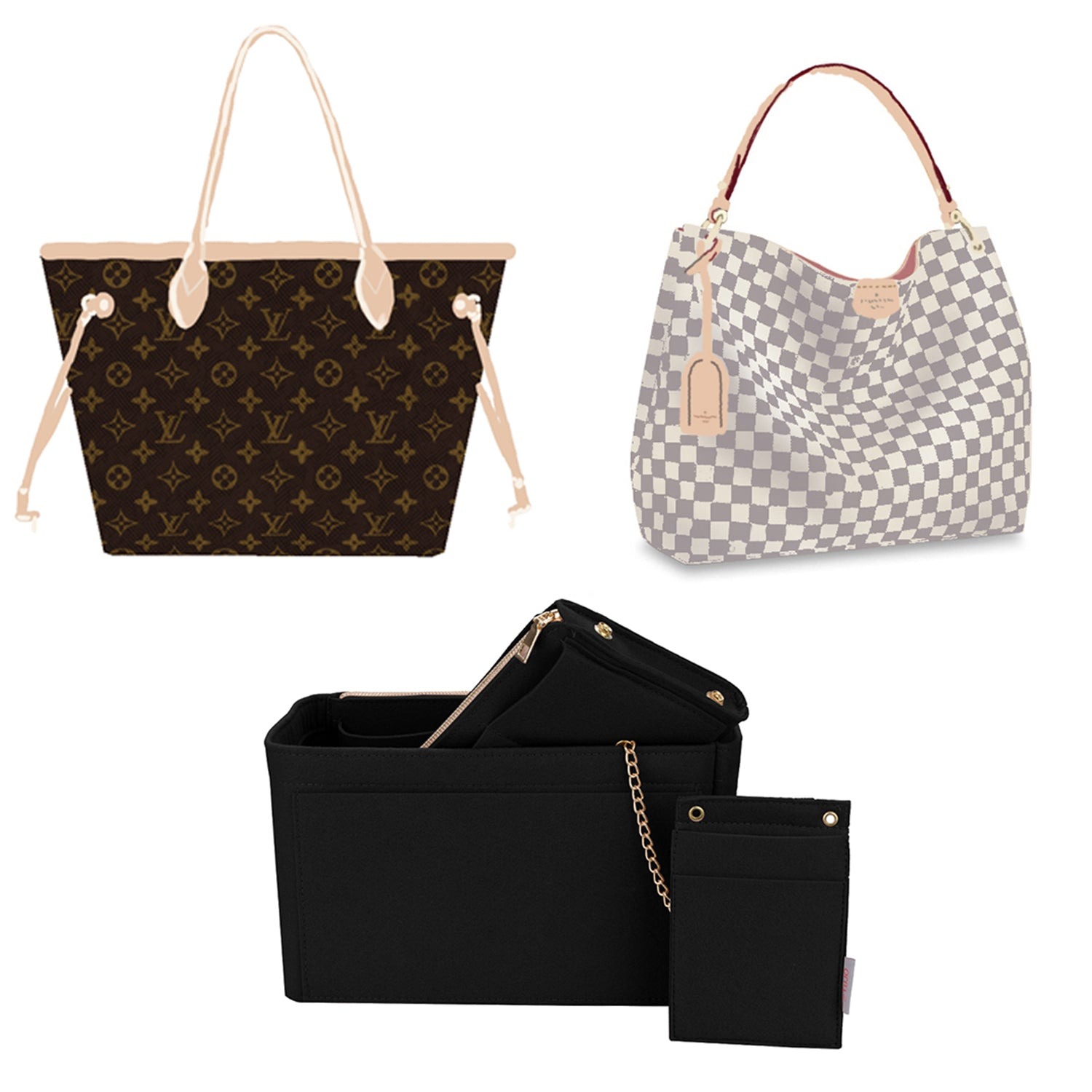 Vložka do kabelky pro návrhářské kabelky s kapsou blokující RFID – sedí na LV Speedy, Neverfull a další product image 19