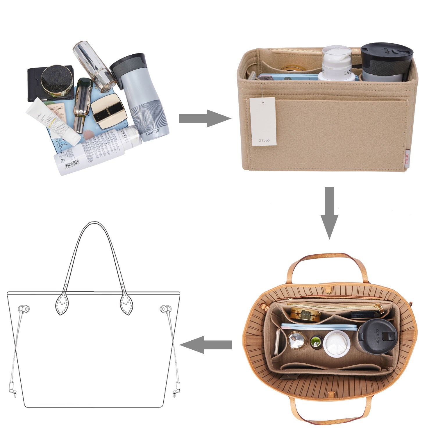 Organizador de bolso de fieltro para interiores con portabotellas – Delgado Medio, Grande, Extra Grande product image 5