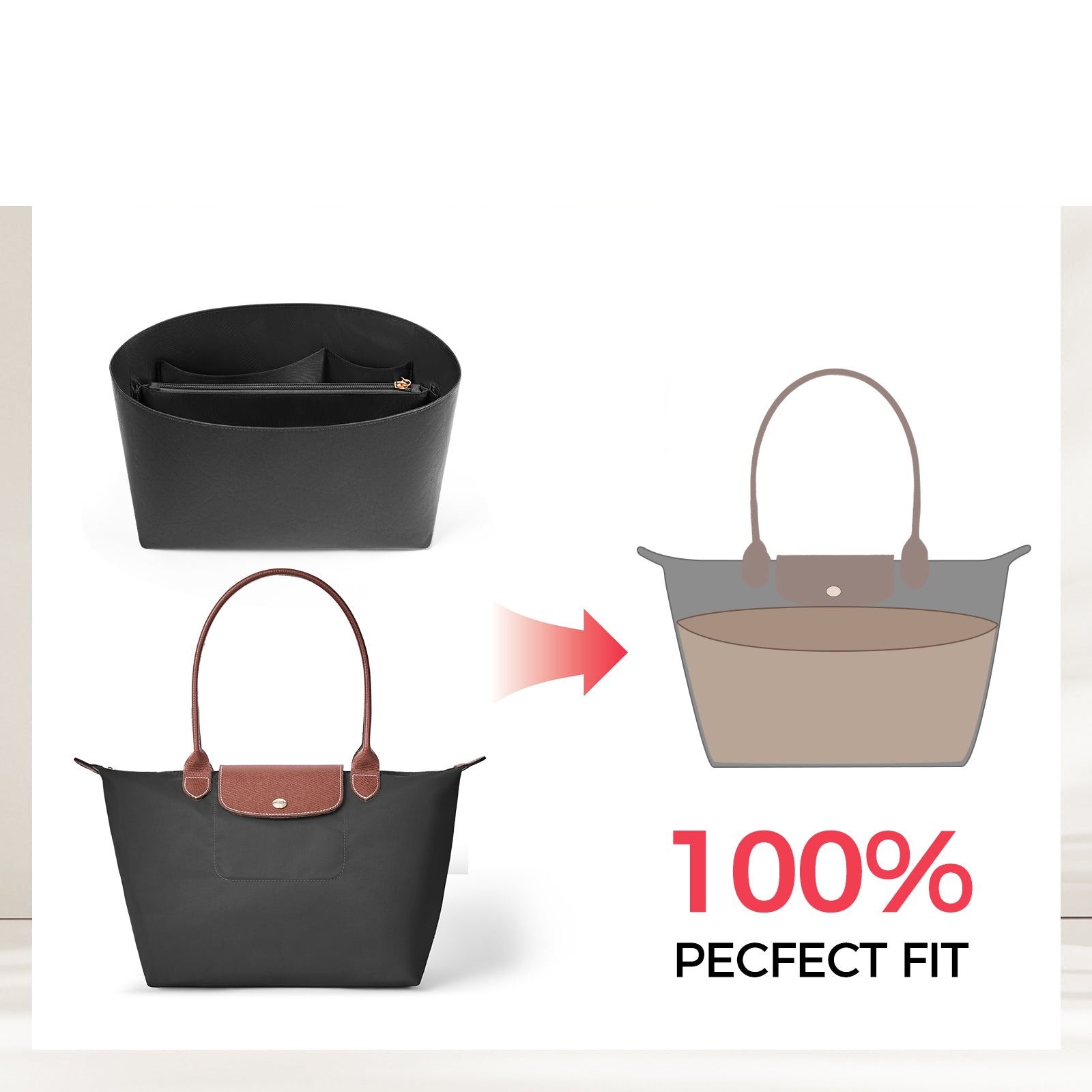 Purse Organizer Insert för Longchamp Le Pliage – Ultralätt Vattentåligt Miljövänligt DuPont-papper, 6 fack product image 8